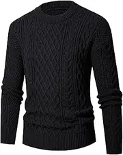 [Qolkmuiy-GJ] Mens Winter Textured Cable Pullover Sweater Casual Warm Long Sleeve Pullover Sweater, Black / White, XXL