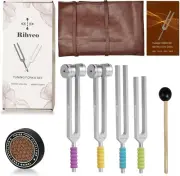 4 Tuning Forks Healing Set 128Hz 136.1Hz 256Hz 384Hz Activator & Reflex Hammer
