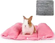 ONEJU Snuggle Bunny Bed, 43.5cm x 38cm With Pillows, Reversible Small Pet Mat, Two Replaceable Covers for Rabbits, Guinea Pigs and Other Small Pets, Pink and Grey