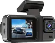 1080P DVR Dash Camera Front & Inside & Rear Camera Driving Recorder with 2 Inch IPS Screen 170° Wide Angle Support Clear Night-Vision Collision Locking Loop Recording Black Triple Camera