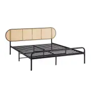 NNEED Bed Frame Double Metal Base Rattan Headboard