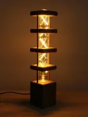 Wooden Table Lamp Vintage Edison Retro Wood Handmade Home Decor LED Night Light