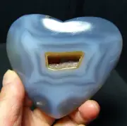 TOP 140G Natural Polished Silk Banded Agate Geode Quarte Heart Healing YWD496