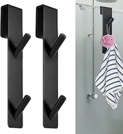 MUYAPAY Shower Hooks No Drilling 17.8 cm with Double Hooks, Set of 2 Stainless Steel Towel Holders for Shower Wall, Holder for Shower Squeegees & Towels Rubber Pads for Glass Thicknesses 6-12 mm