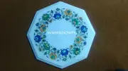 18" Marble Malachite Kitchen Use Coffee Side Table Top Mosaic Lapis Inlay