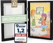 Picture Frame Children's Drawings A3 Black, Hinged & Front Opening, for up to 150 Drawings, Robust Wood & Shatterproof Glass, Ideal for Art Projects, Children's Room & School