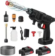 Cordless Electric Pressure Washer,BAQI Kintsugi 15000 Mah Battery+2 Nozzles, Battery-Powered Copper Motor, 24V Portable Pressure Washer Kit for Cars Boats Home Garden+2 Batteries+5M Pipe