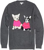 [J.Crew] Mercantile Women's Crewneck French Bulldog Sweater, Navy Flamingo red