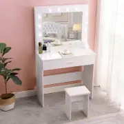 Dressing Table Stool Set Makeup Mirror LED Light Storage Cabinet
