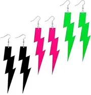 EKKONG Women's 80s Earrings, 3 Pairs of Lightning Shape Neon Earrings, Carnival Earrings, Accessories for Women, Retro Neon Party Dress