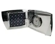 SILVER PLATED BOOK/PICTURE FRAME STYLE COLLECTABLE ANALOG QUARTZ MINI-CLOCK