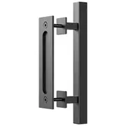 30cm Pull and Flush Barn Door Handle Square Handles set of Frosted Black Surface Square
