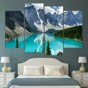 Rocky Mountain Lake Moraine Banff Alberta Canada Framed 4 Piece Canvas Wall Art