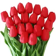 Tulips Artificial Flowers 20Pcs Fake Tulips Real Touch Tulips Fake Flowers Red