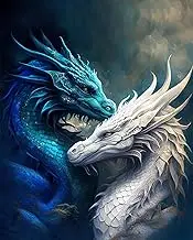 TISHIRON Paint by Numbers Blue White Dragon DIY Painting by Numbers for Adults Children Fantasy Dragon Painting by Numbers Kits on Canvas with Brushes for Home Wall Decor 40 x 50 cm (Frameless)