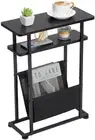 Narrow Small Side Table for Spaces - Slim End with Magazine Black