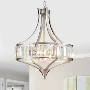 Brushed Nickel Crystal Chandeliers for Dining Room, Modern Round Light Fixtur...