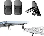 2PCS Zinc Alloy Mini Foldable Laptop Stand, Portable Computer Keyboard Riser with 2 Adjustable Angles, Self-Adhesive Invisible Notebook Stand and Keyboard Lift for Desk (Black)
