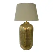 [Florabelle Living] Shiny Brass Barrel Lamp W/Nat Shade