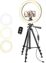 Upgraded 10” Ring Light with Stand and Phone Holder, Dimmable Led Ringlight