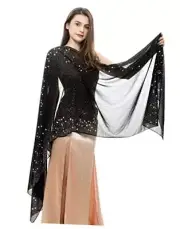 Womens Rhinestones Pashmina Shawls and Wraps for Evening Dresses Chiffon Black