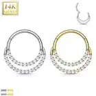 14K Solid GOLD Double Gem EAR NOSE Piercing Ring Septum Daith Tragus Snug Helix
