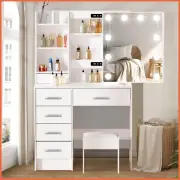 White Dressing Table Set with 6 Drawers & Stool & LED Lighted Mirror Vanity Desk