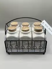 Rae Dunn Artisan Collection Spice Rack Set of 6 Jars w/ Cork Lids Metal Rack NEW