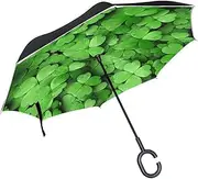 Double Layer Inverted Umbrella Cars Reverse Umbrella Beautiful Four Leaf Clovers Windproof UV Proof Travel Outdoor Umbrella
