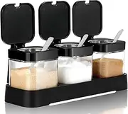 PENGQIMM Condiment Jar Spice Container with Lids and Spoons,Clear Seasoning Box, 3 Pieces Clear Seasoning Storage Container for Spice Salt Sugar Cruet, Condiment Jars with Spoons for Kitchen