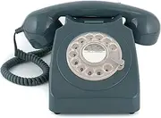 GPO 746 Rotary 1970s-style Retro Landline Phone - Curly Cord, Authentic Bell Ring - Grey