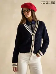 Joules Centre Court Navy Blue Cotton Cable Knit Cardigan (E85936) | $150