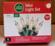 Mini Christmas Light Set 140 ea Clear Green Wire 28.5 Ft Steady Or Flashing 250K