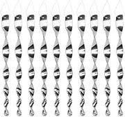 Bird Repellent Rods Device Hanging Spiral Ornamental Outdoor Wind Twisting Scare Reflective Deterrent Silver Durable Plastic Rods Garden Patios Balconies Decorative(10 PCS)