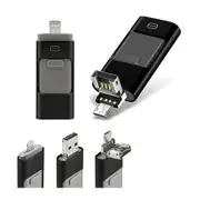 Flash Drive USB Memory Stick HD U Disk 3 in 1 for Android IOS iPhone PC - Black