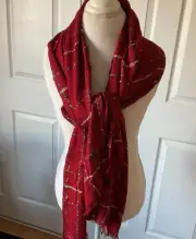 Ann Taylor Factory Red Scarf / Shawl Woven w/fiber & sequins, 20”x70” NWT