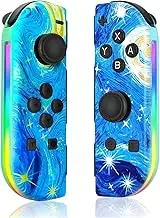 JUASIUL LED Game Controller for Switch, RGB Light Joypad with T-Key Rapid Fire, Compatible with N-Switch Lite，OLED, Switch Controllers Support 6-Axis Gyro and Wake-up Function, Perfect for Gaming Enthusiasts and Fans (Blue)
