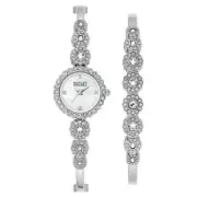 Badgley Mischka Ba/1405svst Women's 20mm Crystal Accent Watch Bracelet Set NWT