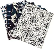 CraftsFabrics Porcelain Blue & White Floral Fat Quarters Bundle Approx 45cmx53cm (18"x21") 100% Cotton Pre-Cut Squares Fabric for Quilting, Sewing, Crafts, Patchwork
