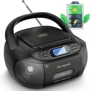 CD Cassette Player Combo, Hernpark Rechargeable Boombox with Bluetooth 5.1, Tape