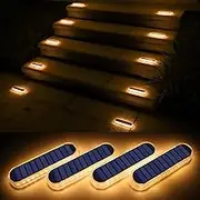 WILLED Solar Deck Light Outdoor Waterproof LED, 4 Pack Warm White Solar Step Lights, Big Solar Charging Panel, Solar Power Dock Light Marine for Step, Pathway, Driveway, Garden, Walkway, Patio