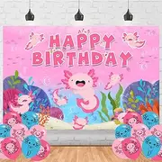 Pink Cartoon Axolotl Backdrop 5x3 Vinyl Cartoon Axolotl Birthday Party Supplies Photography Background Picture Photoshoot Cake Table Decor Banner Shoot Drapes Poster