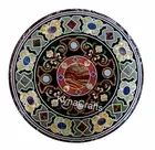Round Black Marble Coffee Table Top Semi Precious Stone Inlay Work Corner Table