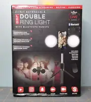2-In-1 Extendable LED Double Ring Light With Bluetooth Remote Control - New