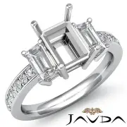 3 Stone Emerald Mount Brilliant Diamond Engagement Ring 14k White Gold 0.85Ctw
