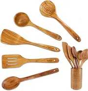6 Pieces Acacia Wooden Cooking Utensils Set by StarBlue – Non-Scratching and Durable Spatulas for Non-Stick Cookware – Eco-Friendly and Ergonomic Wooden Spatula and Spatula Holder Set