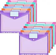 OFFCUP Document Wallet A4, Pack of 12 Transparent Document Folders, Waterproof Portfolio Folders, A4 File Pockets with 11 Hole Edge and Label Pocket, Envelope Folders for Documents Organising