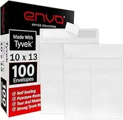 10x13 Envelopes, Tyvek Envelopes, Mailing Envelopes 10x13, Catalog Envelopes, Self Sealing Closure, Tyvek Material, 14 lb., Puncture, Tear & Moisture Resistant (100 Pack)