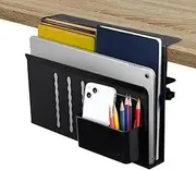 Desk Side Storage,Under Desk Laptop Holder Organiser, No Drill Cable Management Tray with Pen Storage for Office and Home, Under Steel Hanging Storage Tray (Black)