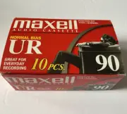 Maxell UR 90 Minute Blank Audio Cassette Tapes Type 1 Normal Bias 10 Pack New